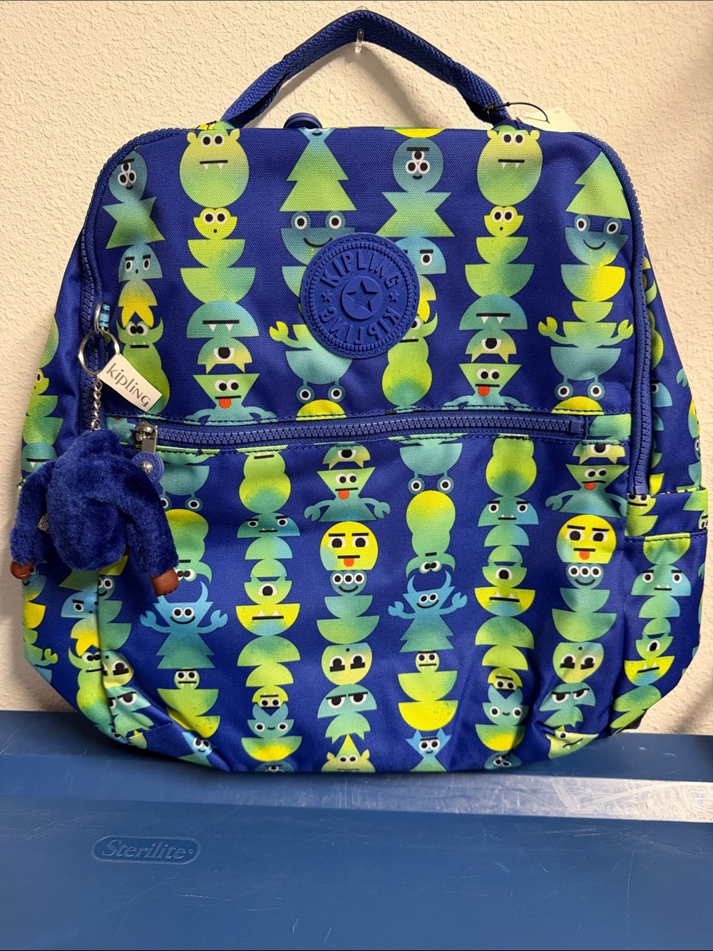 Kipling Kids' Royal Blue Backpack with Lime & Teal Character Print